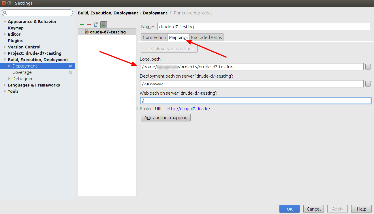 PHPStorm deployment mapping