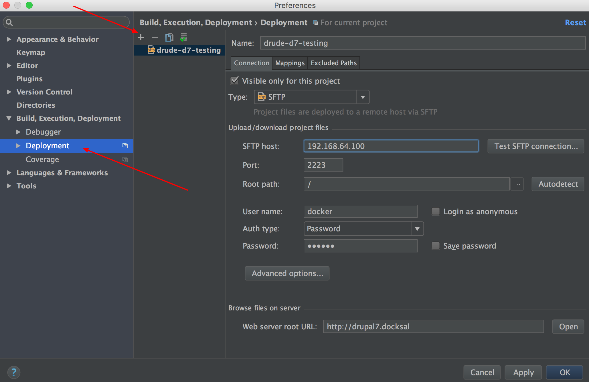 PHPStorm deployment configuration