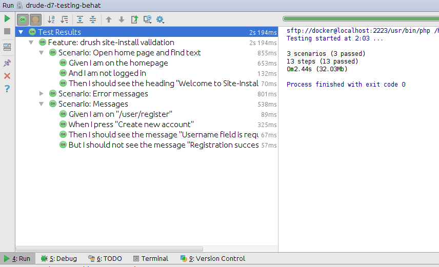PHPStorm Behat test results