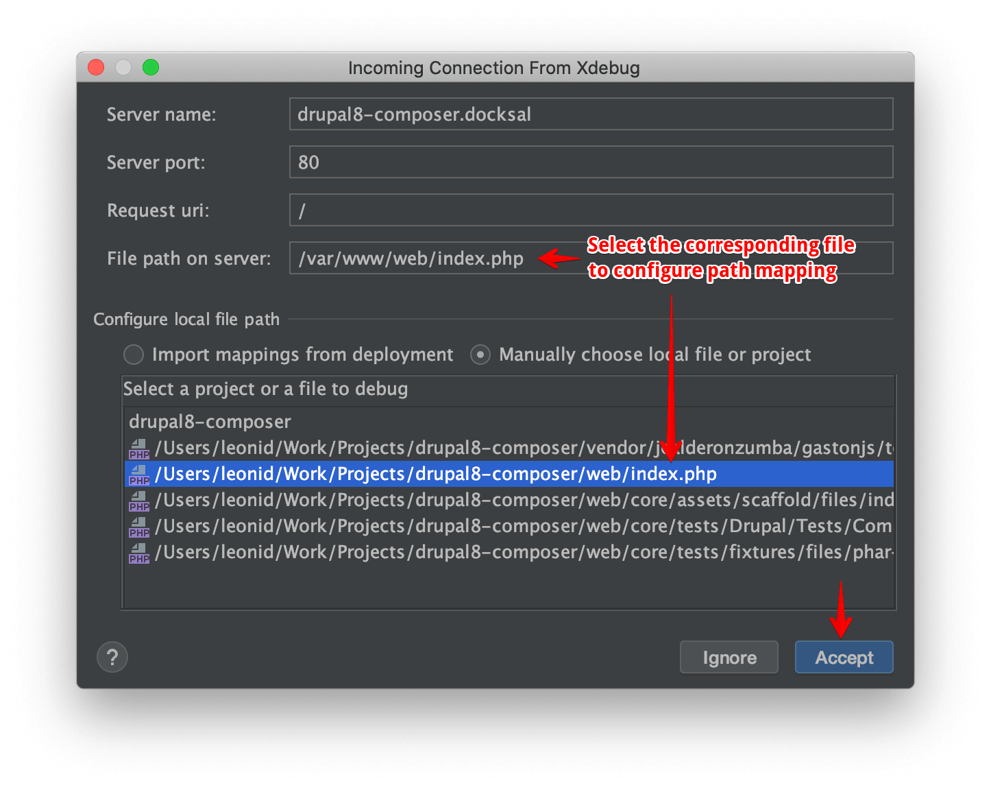 PHPStorm Xdebug Mappings